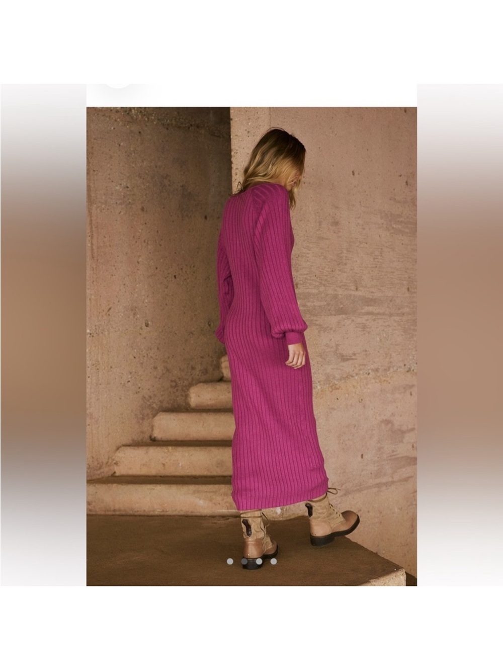 Free People Magenta Ribbed V-Neck Sweater Dress NWT - Picture 2 of 8